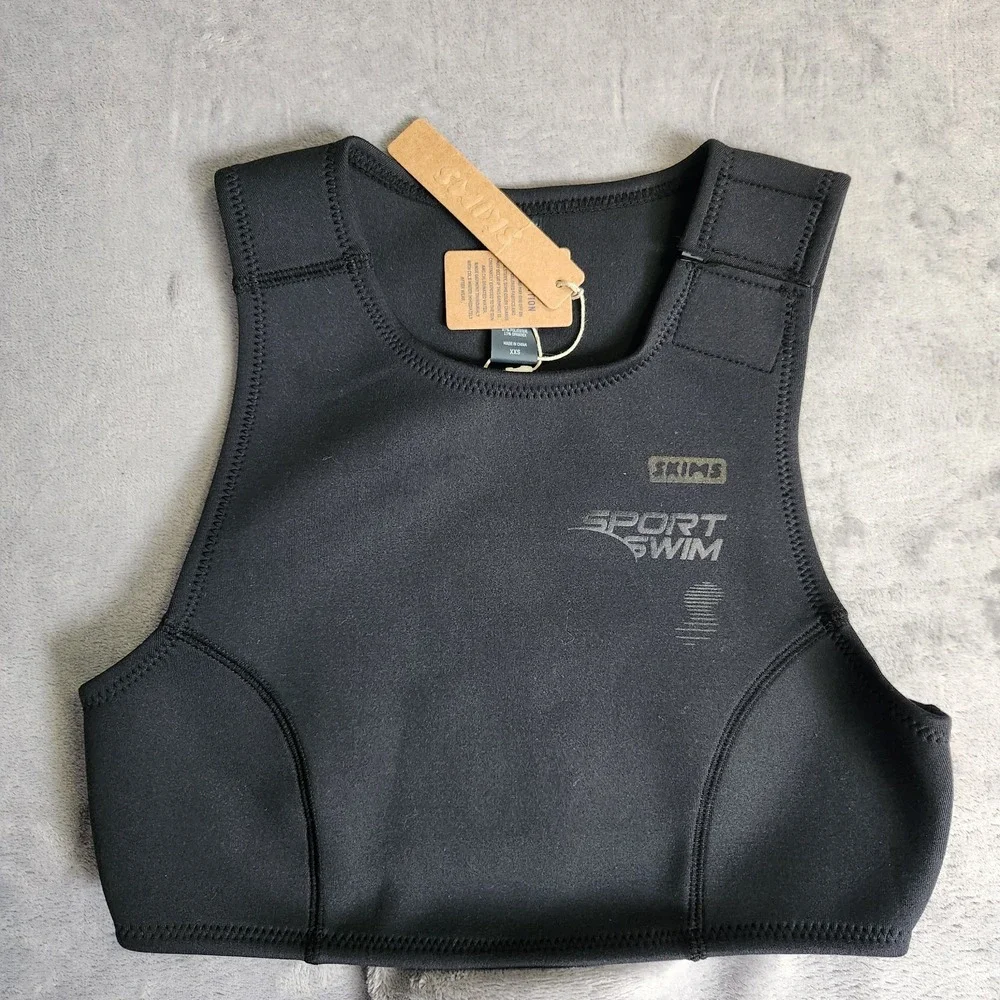 New SKIMS Sport Swim High Neck Top Womens Onyx SW-HNK-0050 XXS 2XS Scuba Crop
